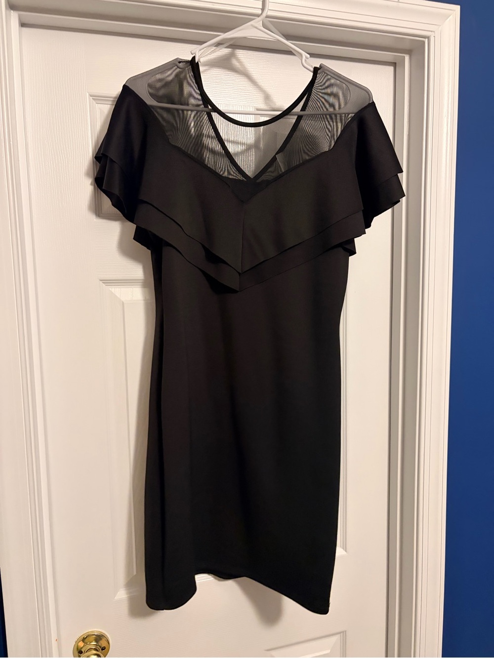 Black Mesh Yoke Ruffle Shift Dress - Women's